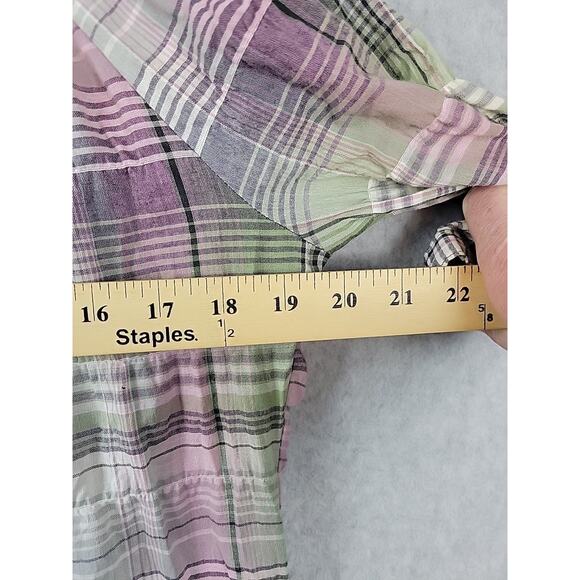 Maurices Green Plaid SS Button Up Smocked Tunic Peasant Top Women's Plus 1 1X - Picture 9 of 13